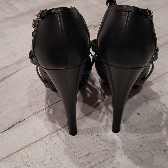 HERMES black leather strappy heels - Picture 5 of 7